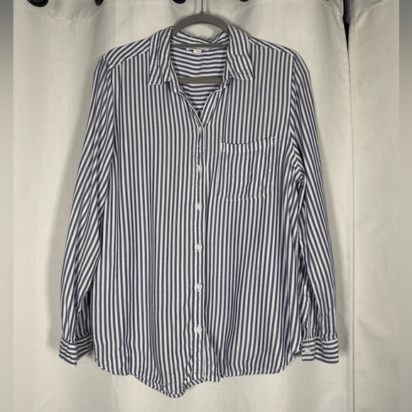 beachlunchlounge Blue and White Striped Long Sleeve Button Up Shirt Large - Picture 7 of 7